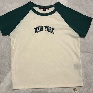 Faded Rose Ribbed New York Baseball Baby Tee Size Lg    No tags/Never worn
